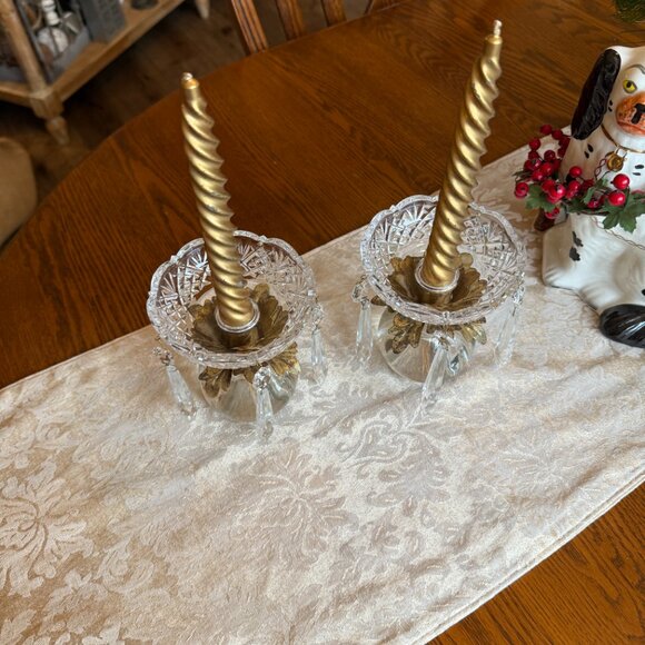 2 Vintage Crystal Bobeche Candle Drip Rings with Dangling Crystals - Picture 13 of 16